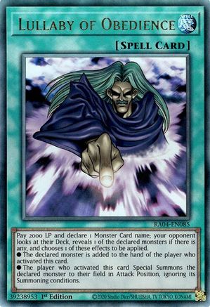 Lullaby of Obedience (PUR) (RA04-EN085) - Quarter Century Stampede Prismatic Ultimate Rare 1st Edition